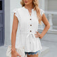 Leimomi | Button Eyelet Notched Cap Sleeve Women's Blouse - Stylish & Feminine Top