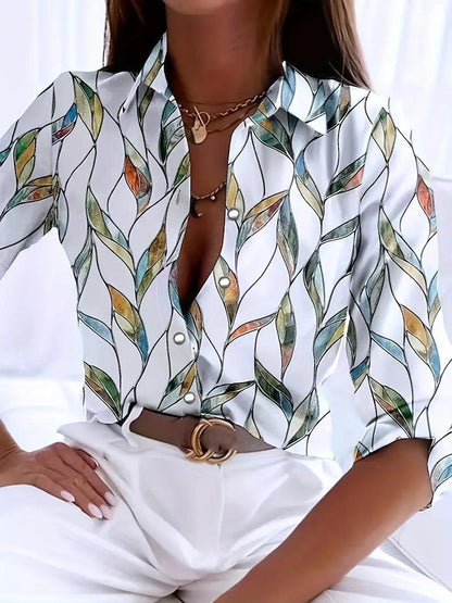 Trendy women's blouse with abstract pattern and button placket – Marlene