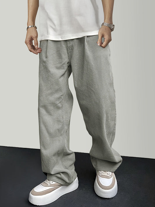 Casual Pants - Solid Color - Polyester Corduroy with Drawstring - Perfect for Weekend Casual