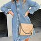 Denim Midi Dress for Women with Stylish Turn-down Collar - Zorelyae