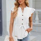 Leimomi | Button Eyelet Notched Cap Sleeve Women's Blouse - Stylish & Feminine Top