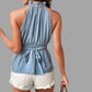 Livia Beaded Neckholder Peplum Top for Summer 2025