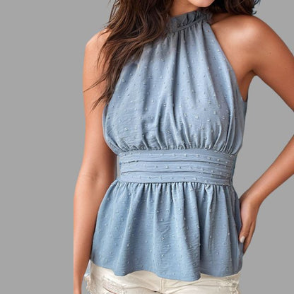 Livia Beaded Neckholder Peplum Top for Summer 2025
