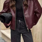 Women's Burgundy Faux Leather Jacket