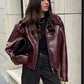 Women's Burgundy Faux Leather Jacket
