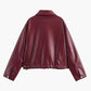 Women's Burgundy Faux Leather Jacket
