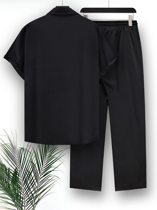 Top and Pants Set - Casual - Polyester, Short Sleeve, Solid Color - Perfect for Casual Wear