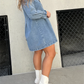 Denim Midi Dress for Women with Stylish Turn-down Collar - Zorelyae
