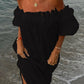 Ruby - Off-the-shoulder ruffled midi dress with puff sleeves and pockets