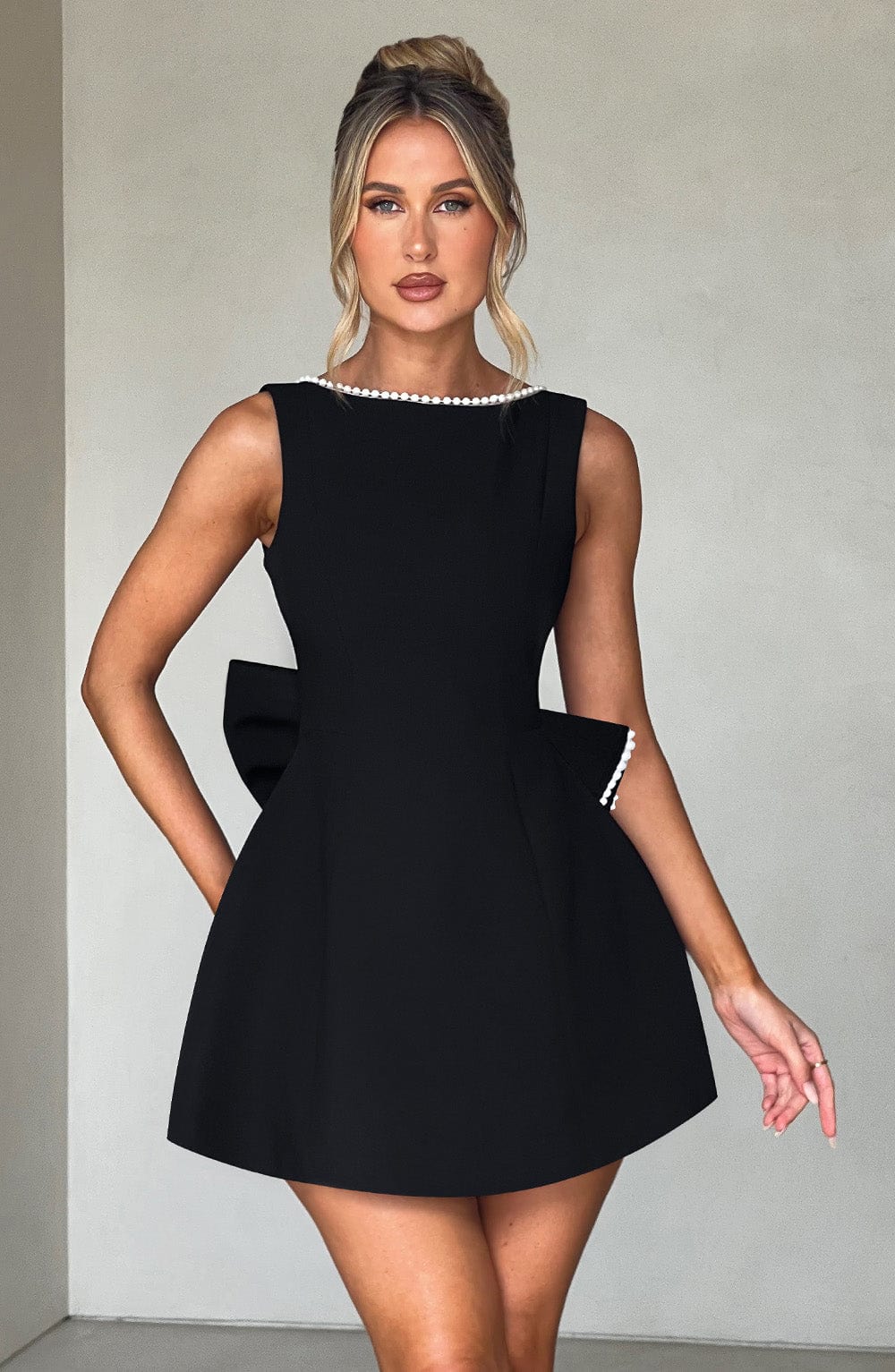 Elle | Pearl Bow Mini Dress