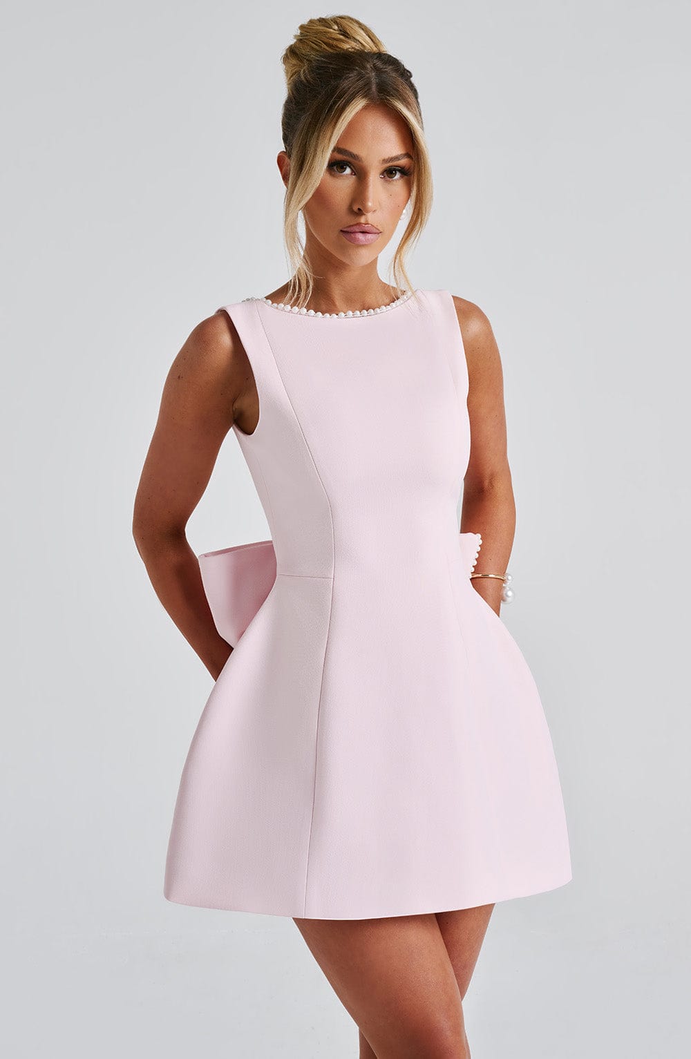 Elle | Pearl Bow Mini Dress