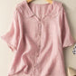 Women's cotton and linen retro short sleeved navy doll collar thin shirt