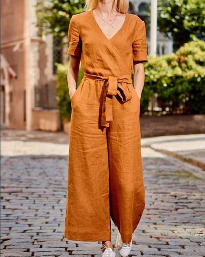 Linn - Belted Jumpsuit with Short Sleeves