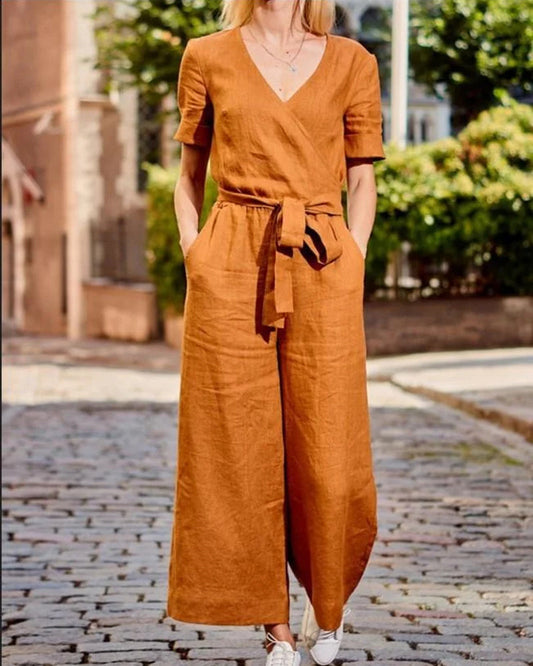 Linn - Belted Jumpsuit with Short Sleeves
