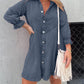 Denim Midi Dress for Women with Stylish Turn-down Collar - Zorelyae