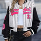 Audrey - College jacket with letter print and snap closure at the front
