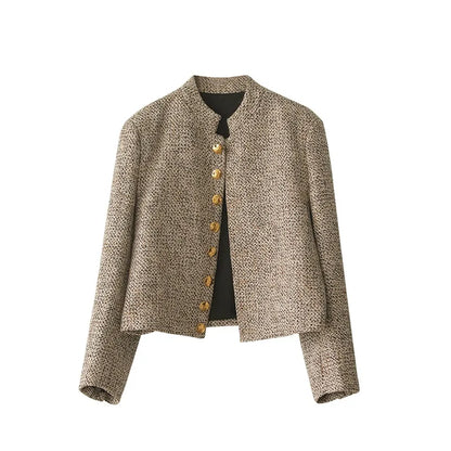 Khaki Knit Cardigan with Long Sleeves and Button Placket – Elara