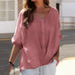 Plus Size Top with Half Sleeves, V-Neckline, and Buttons for Spring 2025