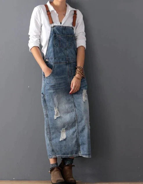 Romilly - Ripped Denim Overall Dress