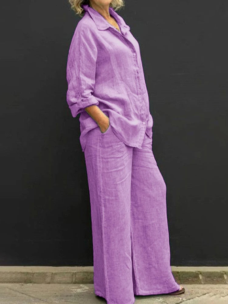 Ira - Casual linen set with button placket