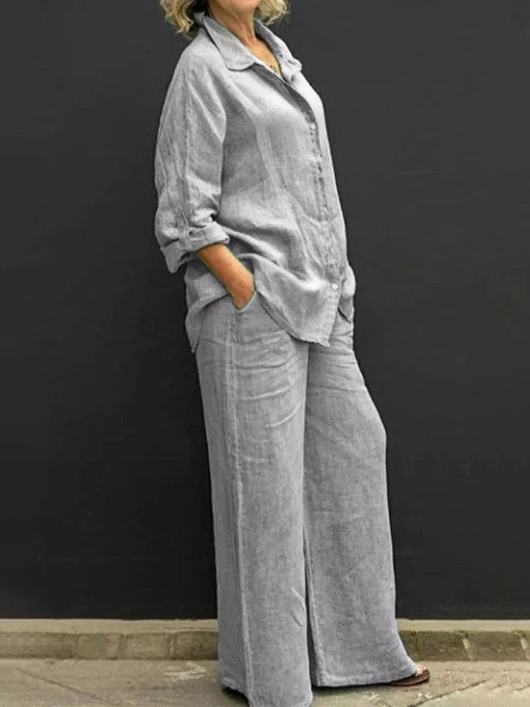 Ira - Casual linen set with button placket