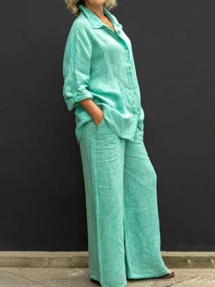 Ira - Casual linen set with button placket
