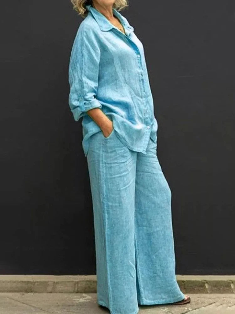 Ira - Casual linen set with button placket