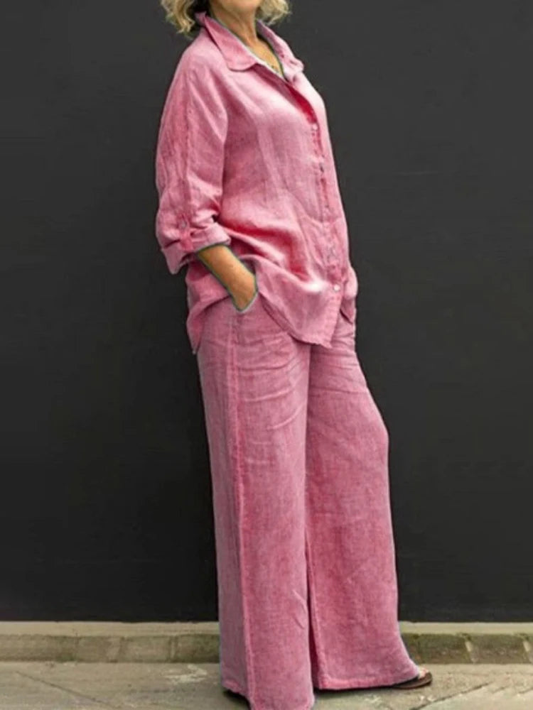 Ira - Casual linen set with button placket
