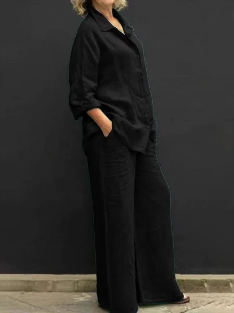 Ira - Casual linen set with button placket
