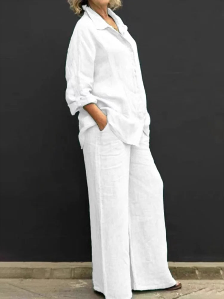 Ira - Casual linen set with button placket