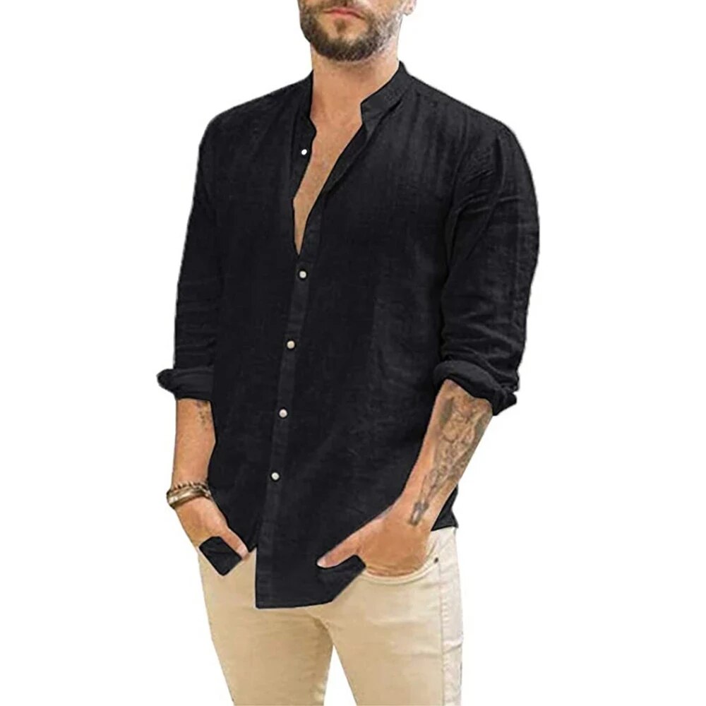 Albert - Airy Men's Shirt With Long Sleeves And Stand-up Collar