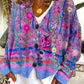 Fay - Retro women's cardigan in printed imitation wool