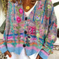 Fay - Retro women's cardigan in printed imitation wool