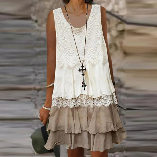 Sleeveless Summer Dress with Lace Trim - Zara