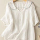 Women's cotton and linen retro short sleeved navy doll collar thin shirt
