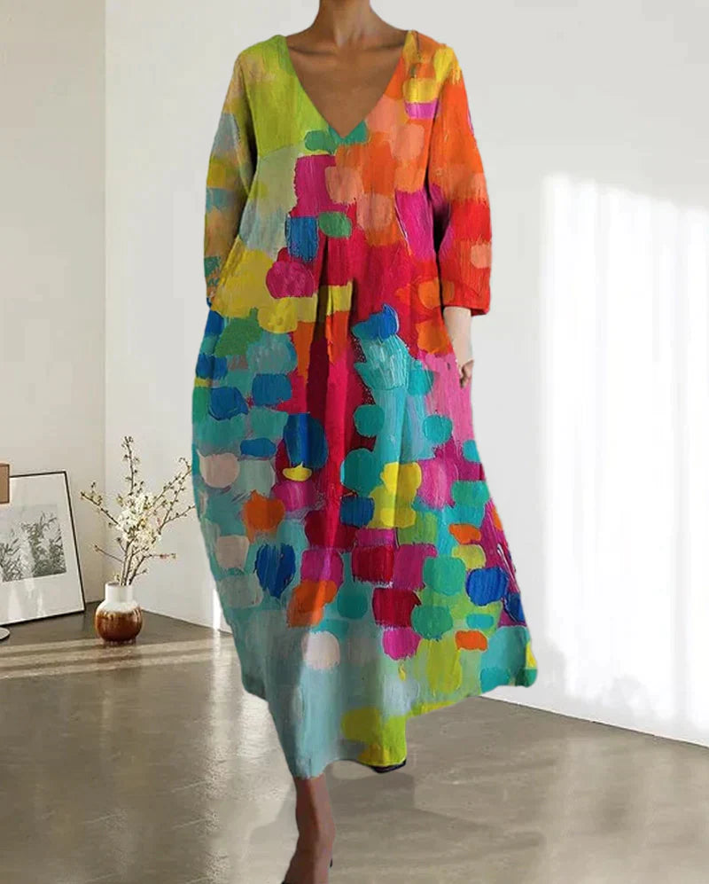Anastasia - Colorful printed dress with V-neckline
