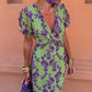 Maxi Dress - Elegant - Cotton Blend with Leaf Pattern - Perfect for Spring and Summer