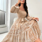 Viola - Elegant long sleeve dress with ruffles and argyle print