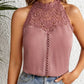 Uditha | Solid Lace Splice Hollow Out Blouse - Elegant & Trendy