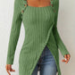 Catherine - Square Neck Sweater with Long Sleeves and Side Split
