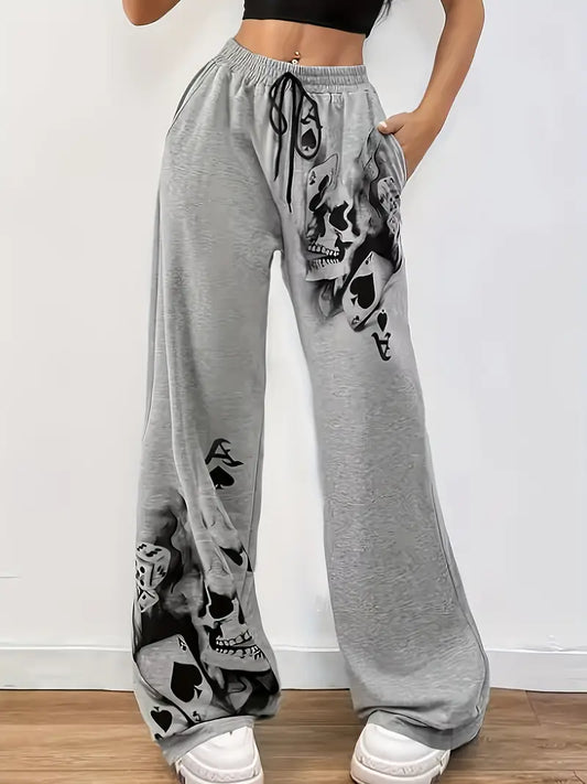 Sally - Wide leg trousers with smoke print and drawstring