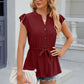 Leimomi | Button Eyelet Notched Cap Sleeve Women's Blouse - Stylish & Feminine Top
