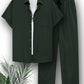Top and Pants Set - Casual - Polyester, Short Sleeve, Solid Color - Perfect for Casual Wear