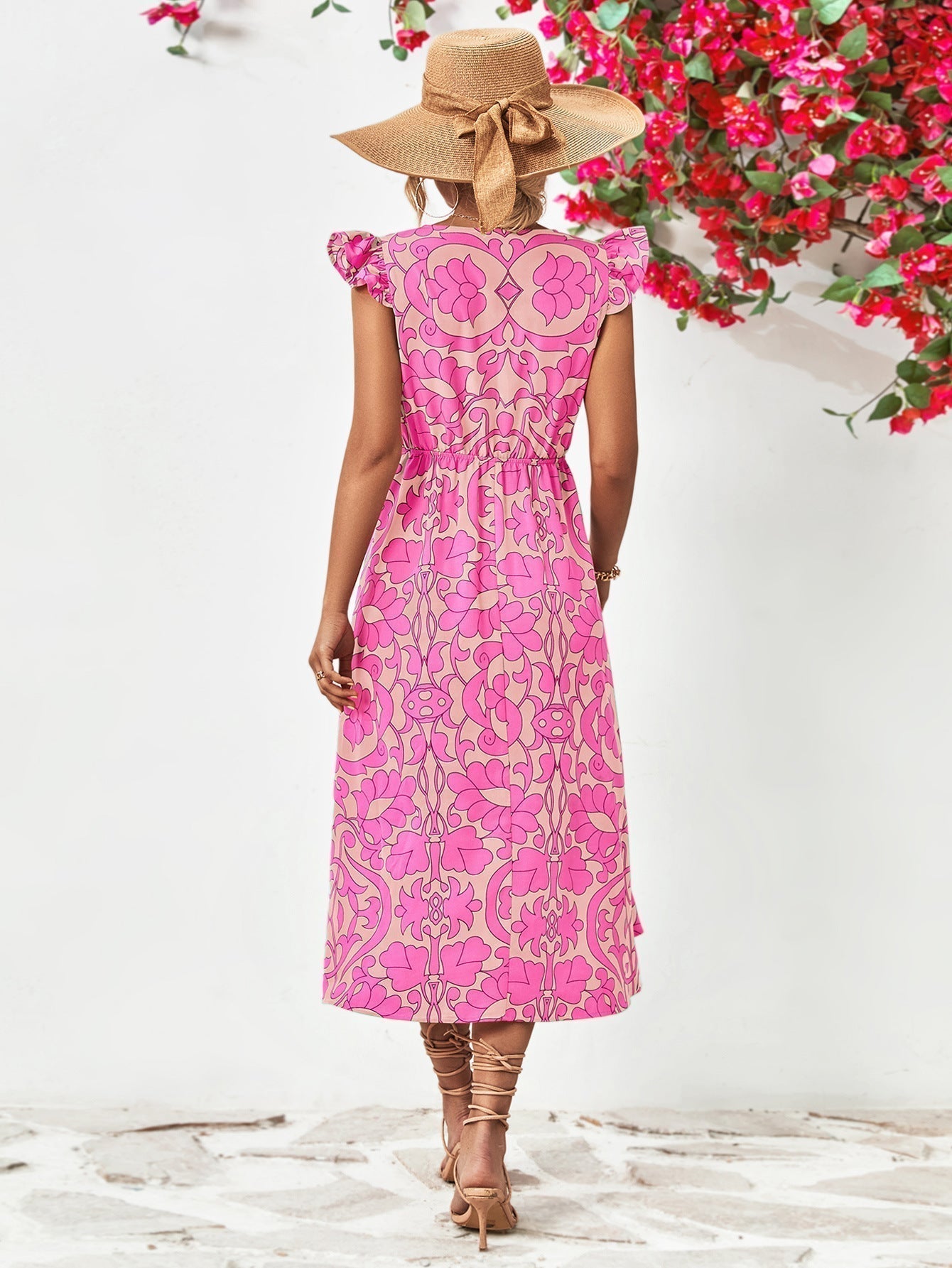WENNY - Short sleeve dress with floral V-neck