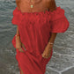 Ruby - Off-the-shoulder ruffled midi dress with puff sleeves and pockets