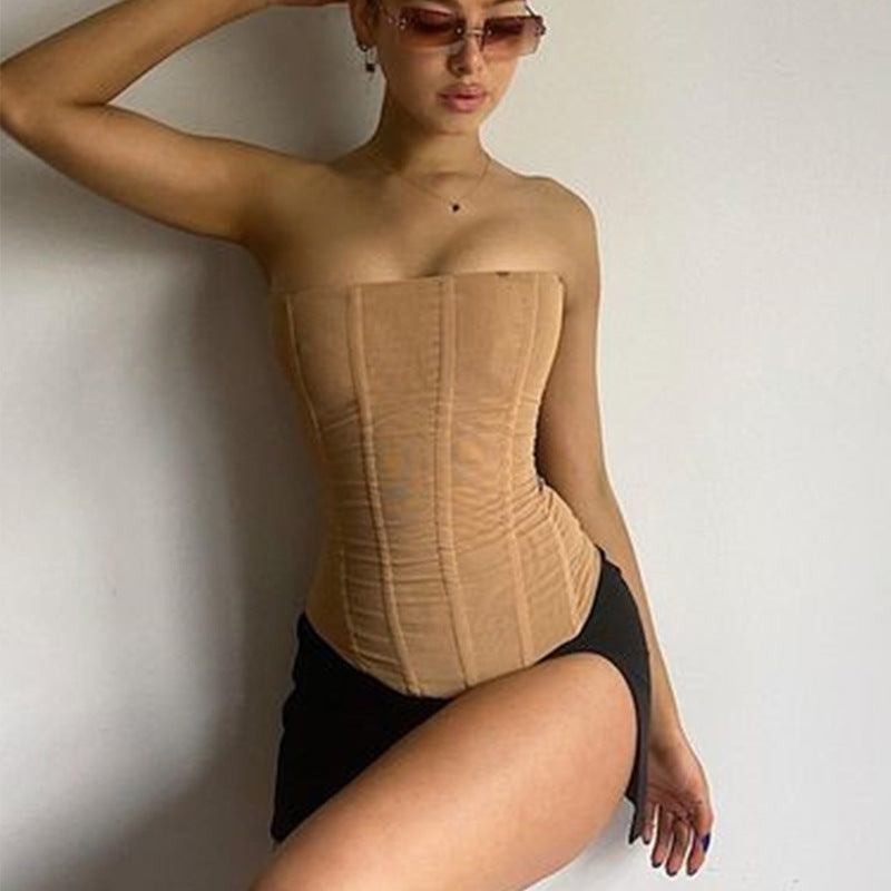 Trendy Women's Corset Crop Top with Shaping & Mesh Design – Celina