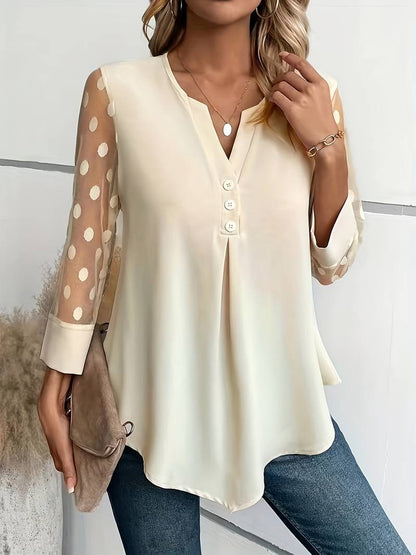 Samantha – Elegant long-sleeve top with pleated neckline