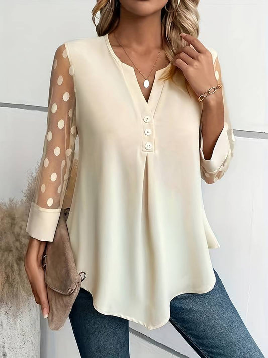 Samantha – Elegant long-sleeve top with pleated neckline