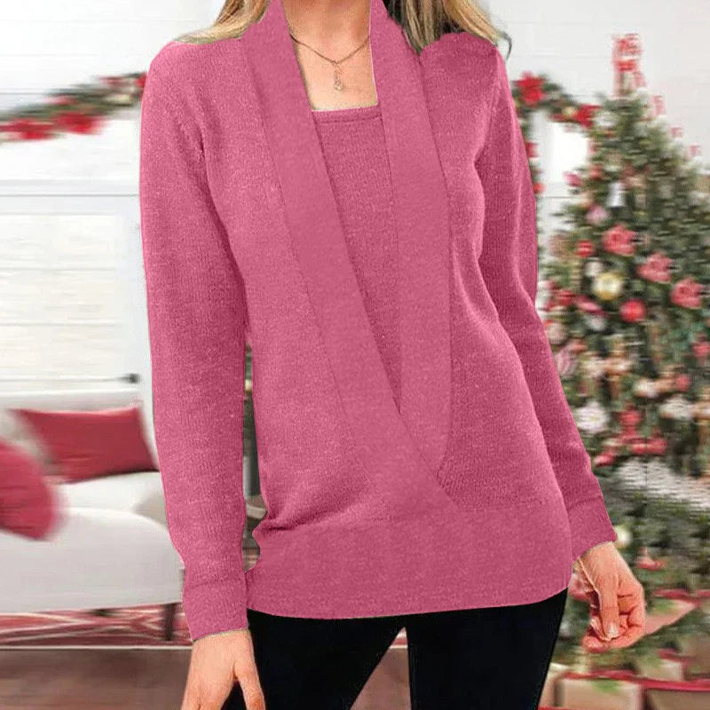 Lili - Fake Two Piece V-Neck Knitted Sweaters
