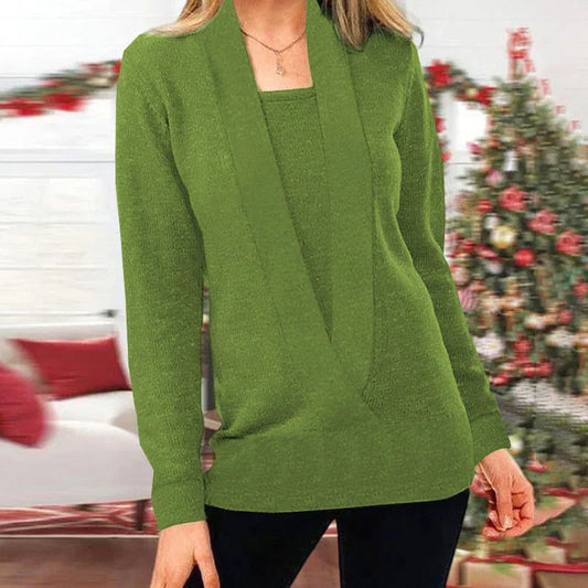 Lili - Fake Two Piece V-Neck Knitted Sweaters